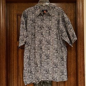 Unusual Black and White Small Print Aloha Shirt by Sportif